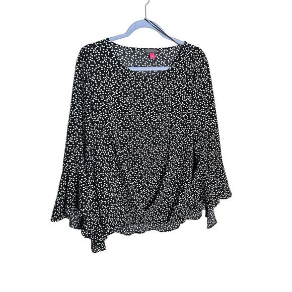 Vince Camuto Polka Dot Flutter Bell Sleeve Blouse Black/White Womens Size L NEW - Picture 1 of 5